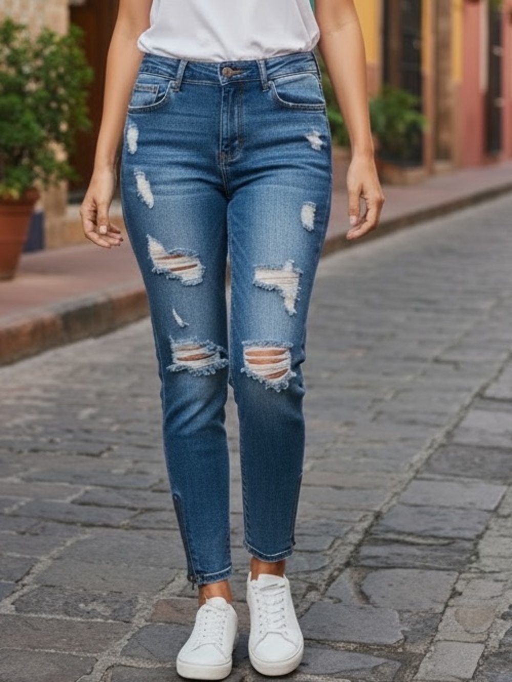 Tobi Medium Blue Distressed Skinny Jeans